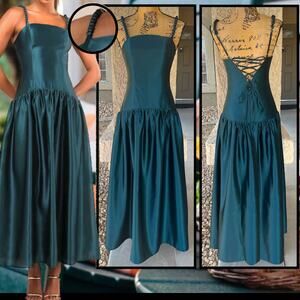 Lulus Emerald Satin Backless Lace-Up Modern Adoration Maxi Dress Size S
